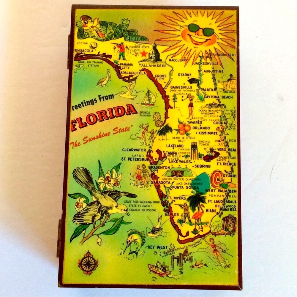 Vintage wooden Florida map trinket box